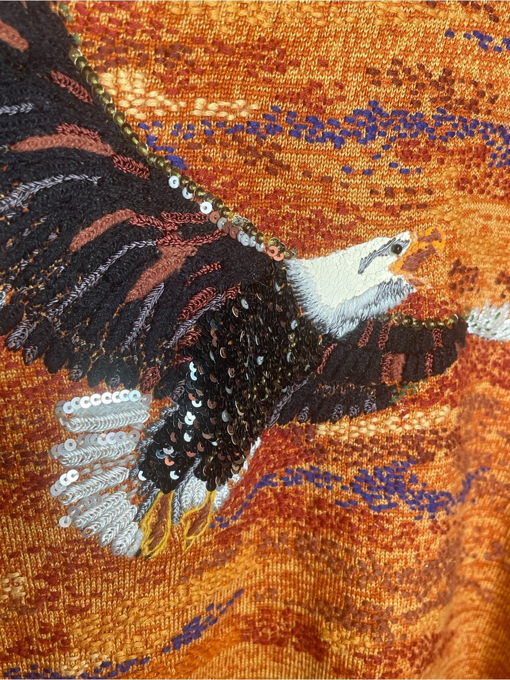 Michael Simon Vintage 2001 Spun Silk Eagle Knit Sequined Sweater in Gold XL - Picture 7 of 11